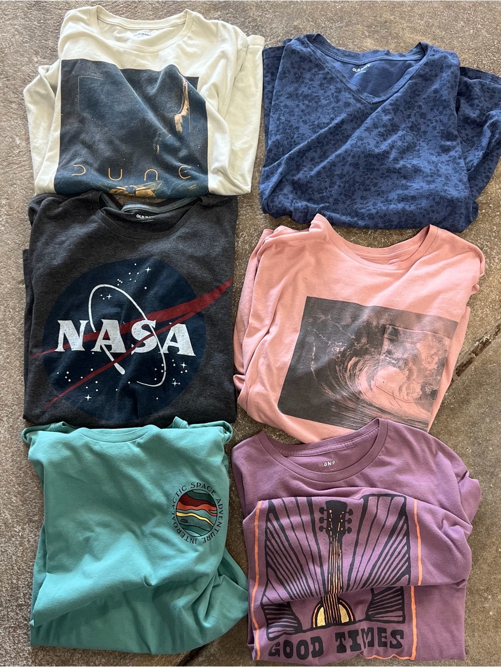 Old Navy Men Graphic Tee Bundle- NASA Black, Pink Wave, Teal & Purple Assorted
